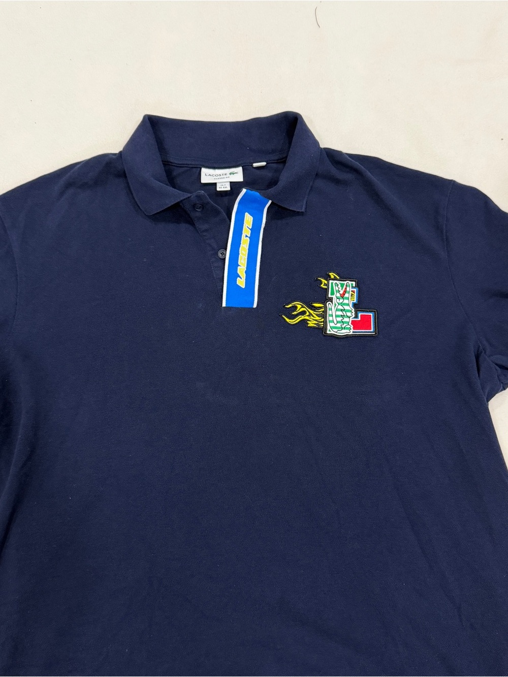 Lacoste Men's Contrast Placket And Crocodile Badge Polo Navy Blue Size FR 7 XXL